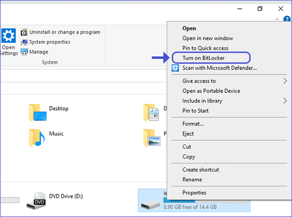 choose Turn on BitLocker