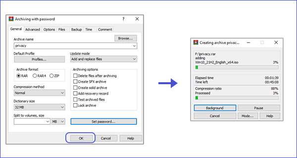 creating encrypted RAR file