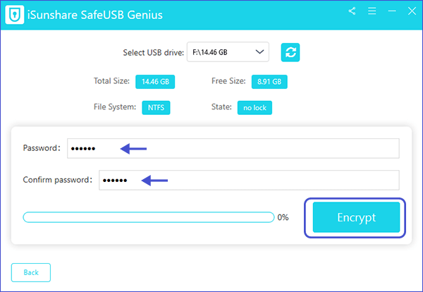 set password to encrypt pen drive