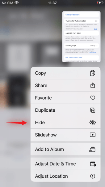 hide photo on iphone
