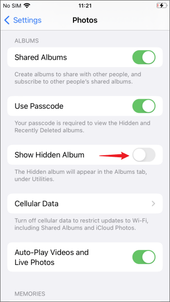 turn off show hidden album