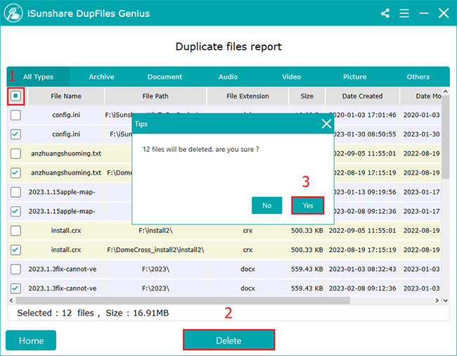 delete duplicate files