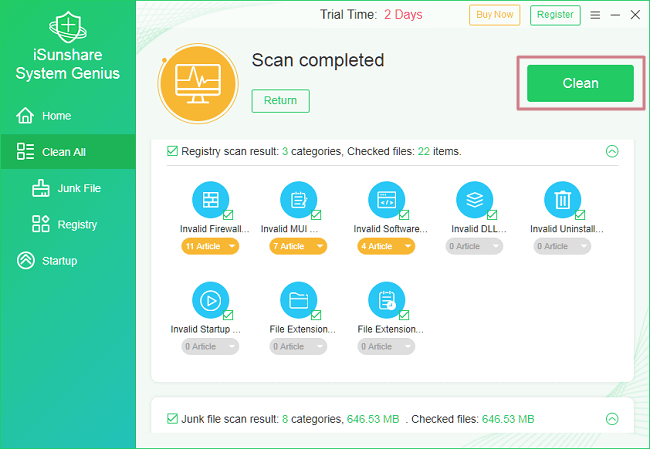 hit clean to remove junk files