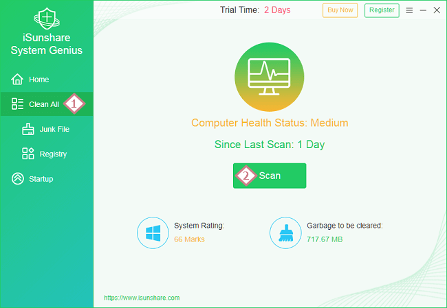 scan junk files with clean all function