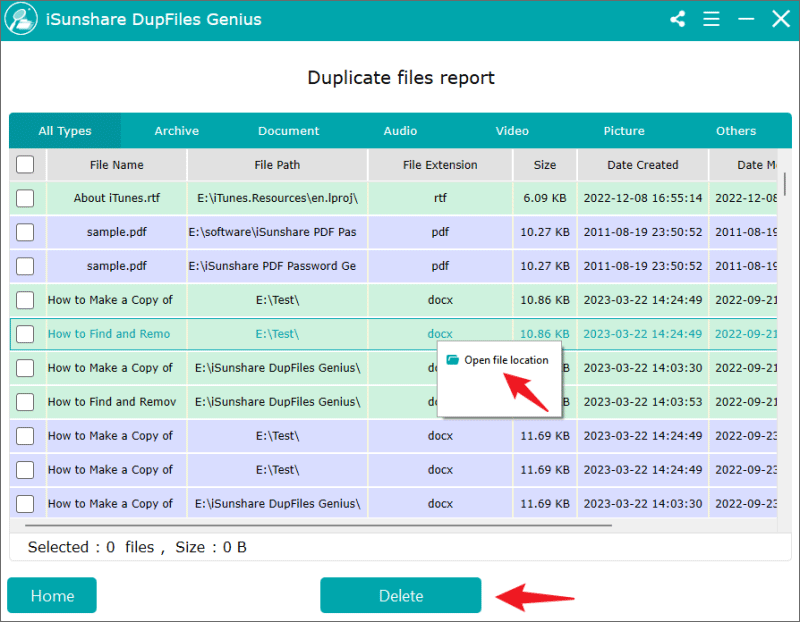 choose the duplicate files to delete