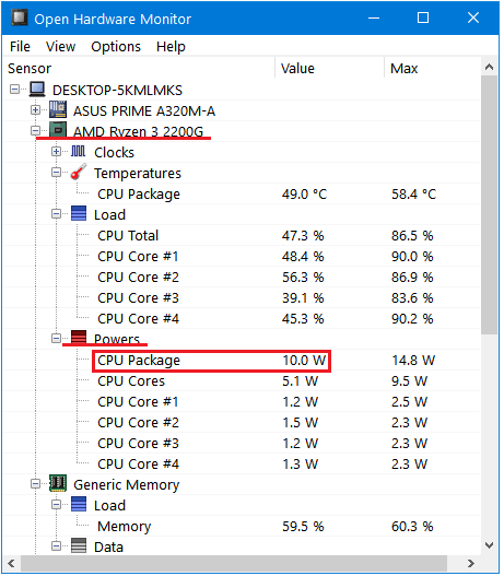 open hardware monitor cpu package