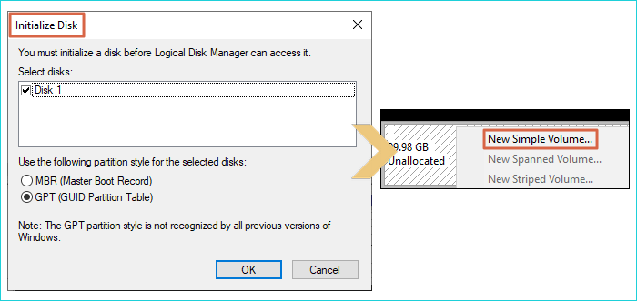 ssd initialisieren und ssd volumen hinzufügen