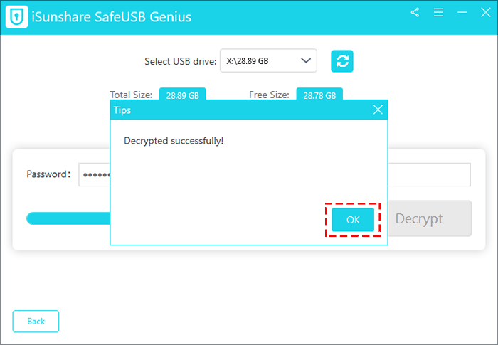 the USB is successfully decrypted