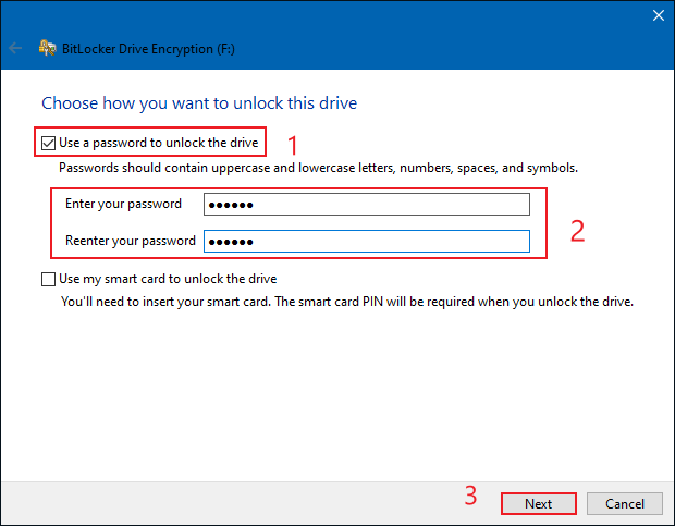 enter usb drive password