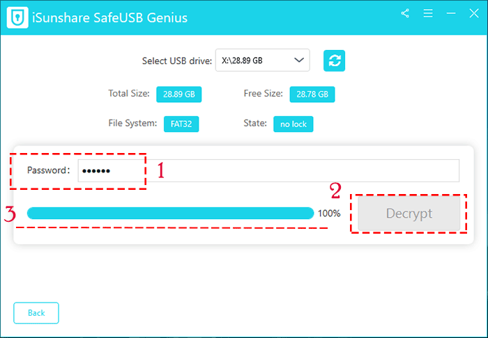 enter password and click on Decrypt