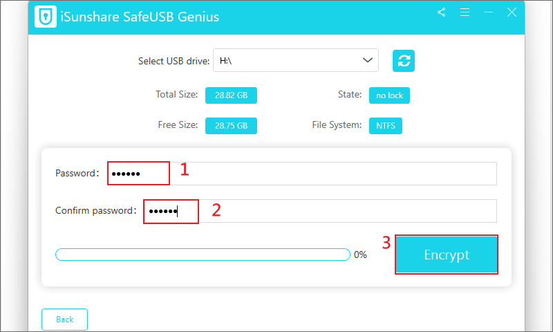 enter password and start encrypting