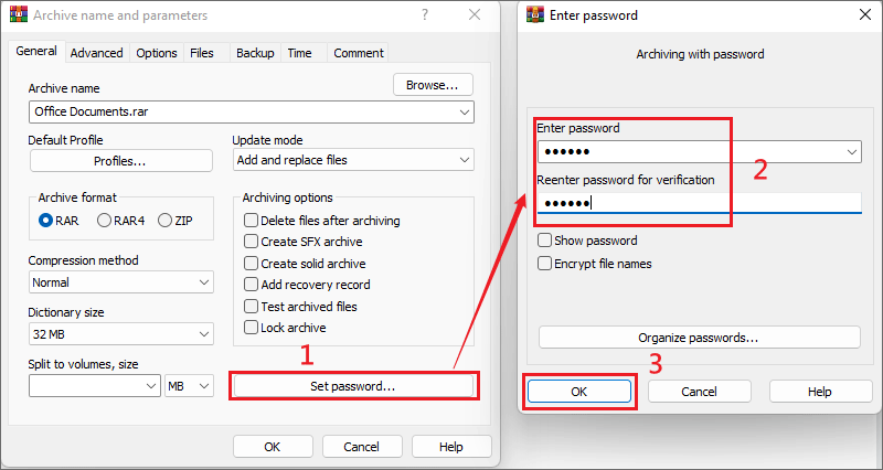 set password by winrar