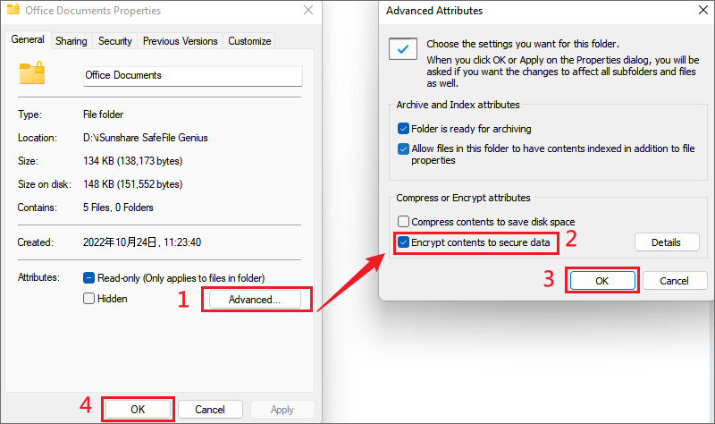 setting encrypt contents to secure data