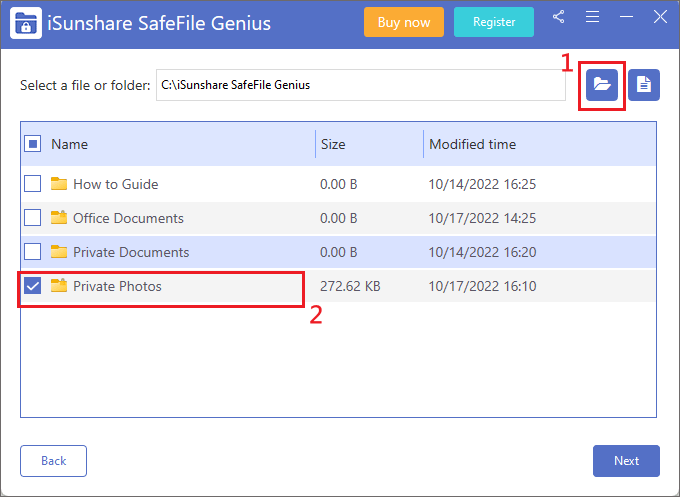 choose files folder to encrypt