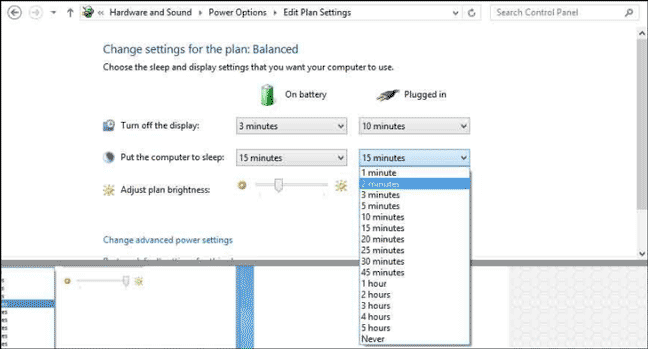 edit balanced plan setting