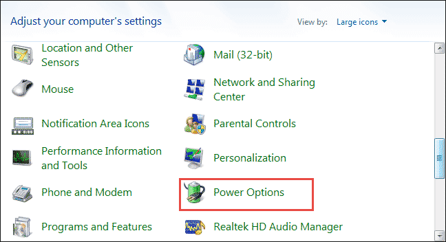 find power option