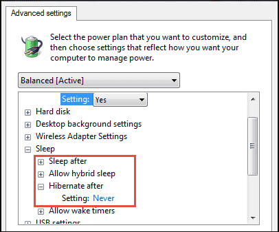 change advanced power setting