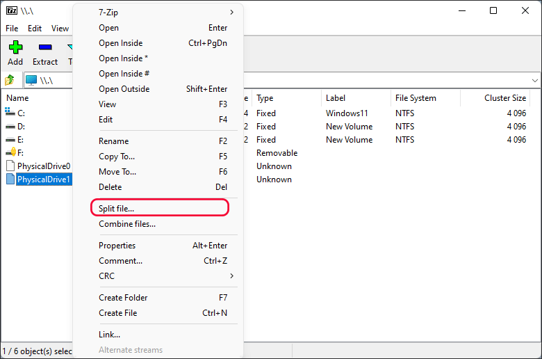 choose Split file