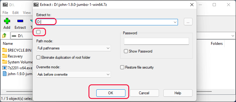 extract to D drive