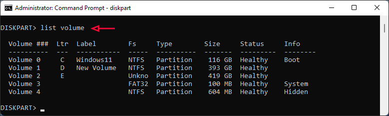 run command line list volume