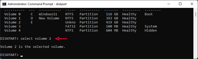 run command line select volume