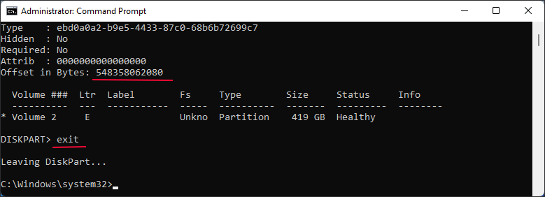 view offset in bytes