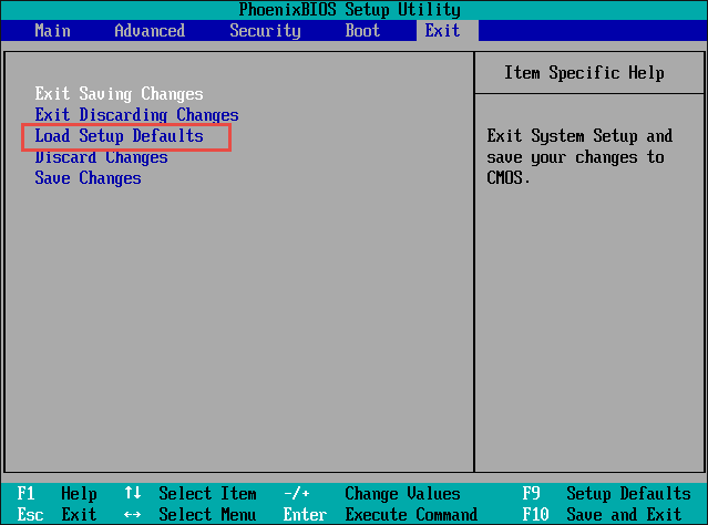 find load defautl in exit item