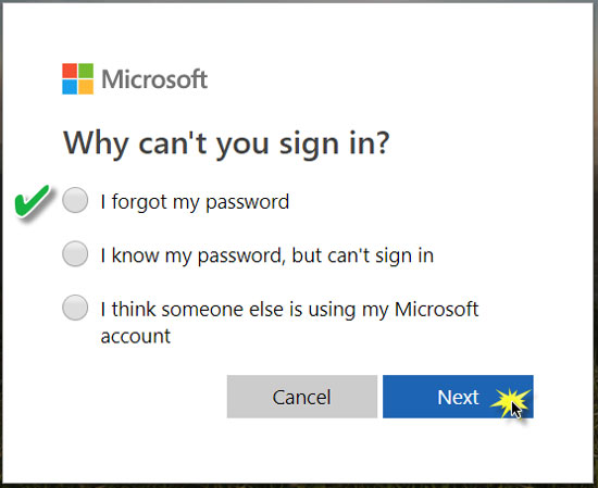 reset microsoft account