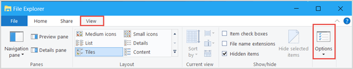 click options under view tab