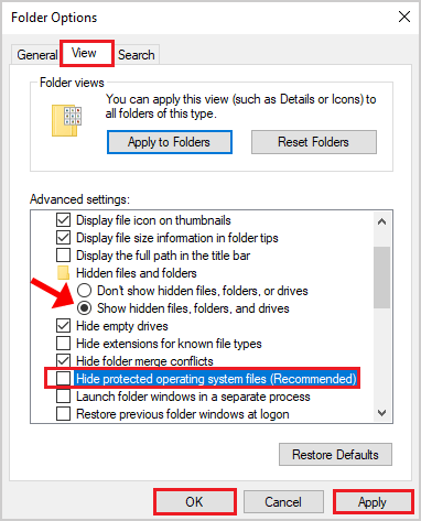 show hide files and unhide system files