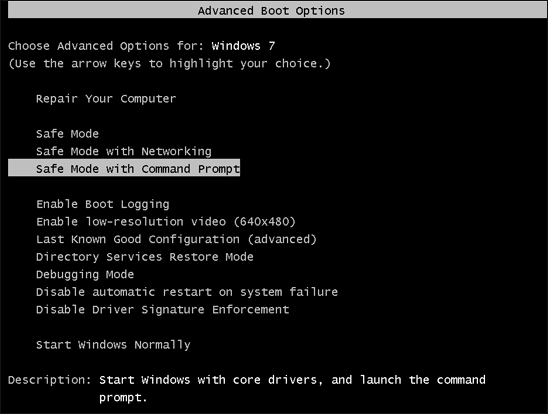 safe mode with command prompt