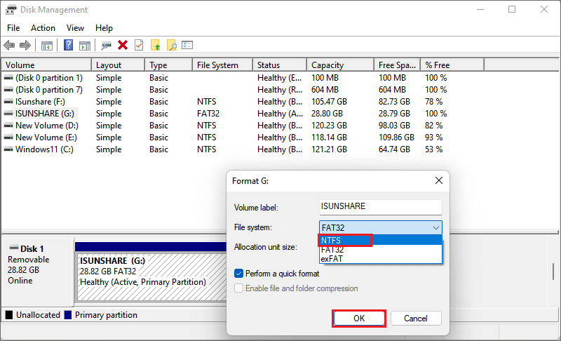 choose ntfs file system