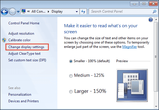 click change display setting