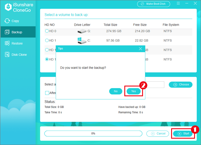 start data backup process