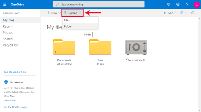 upload files to your cloud account