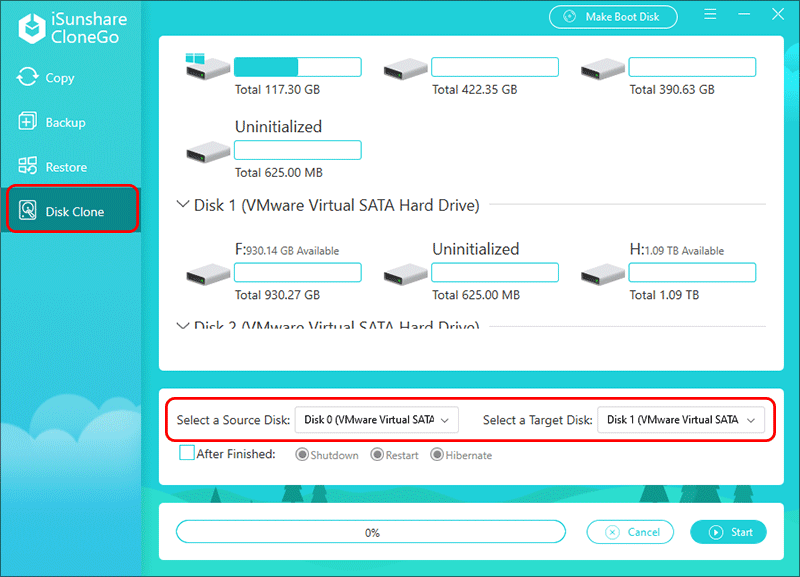 set source disk and target disk