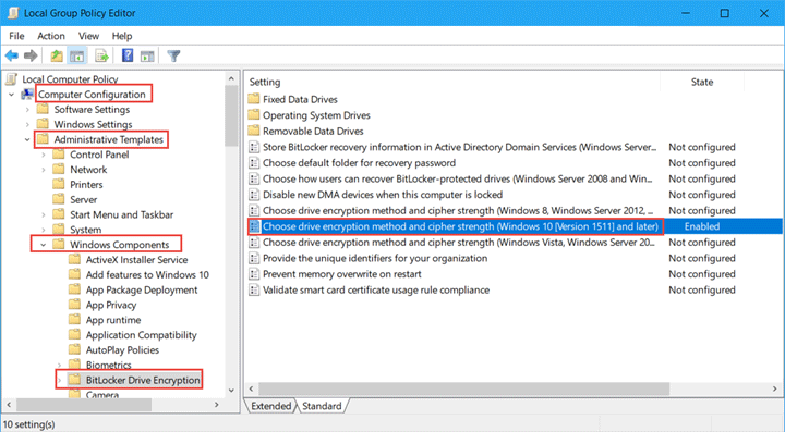 choose drive encryption method and cipher strength