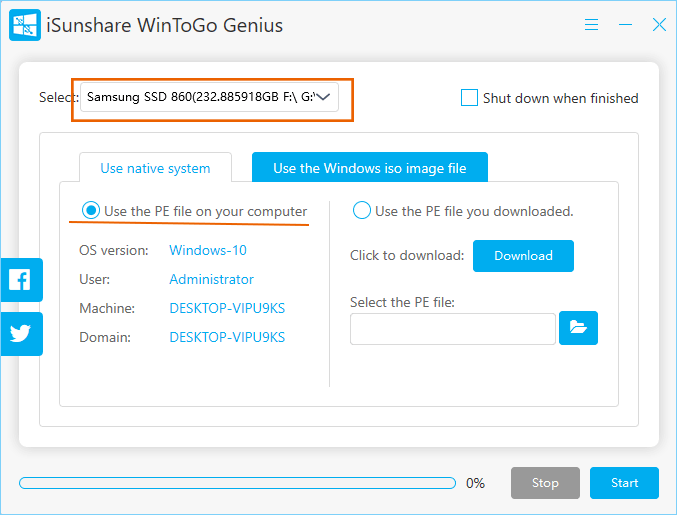 select the external hard drive as target drive