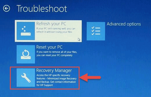 click on recovery manager hp