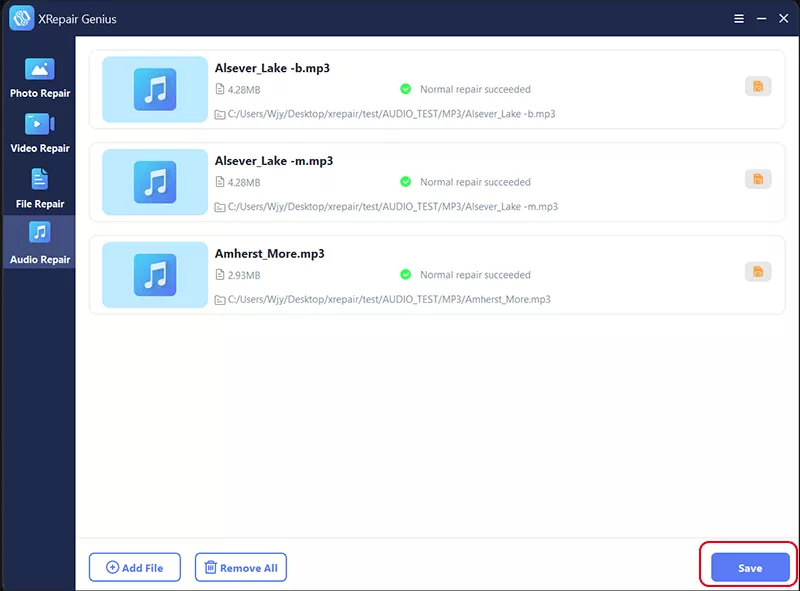 save repaired MP3 file