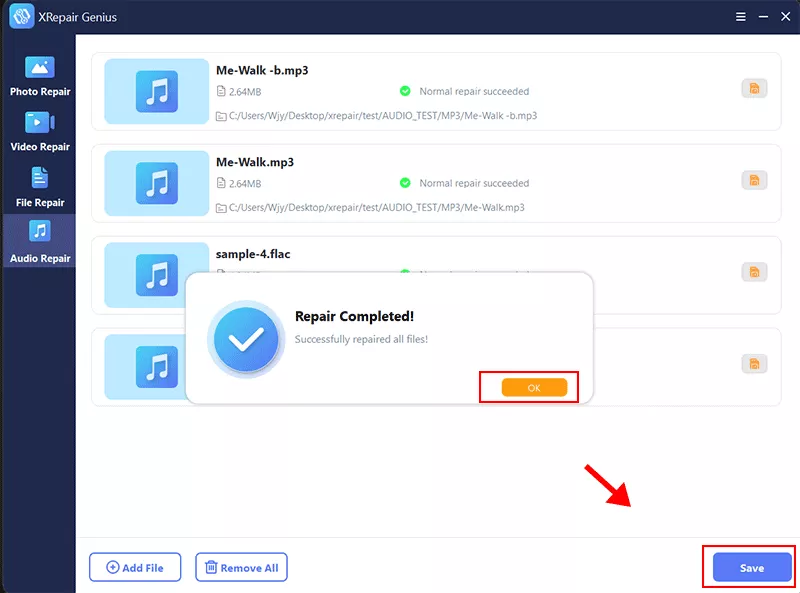 save repaired audio file