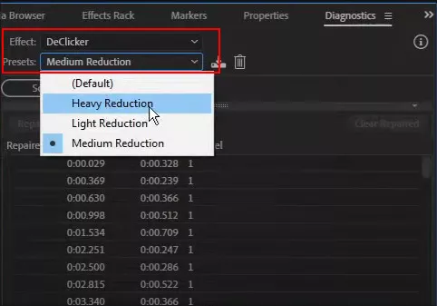 select effect and preset