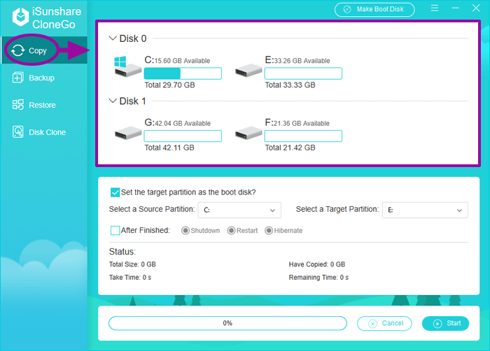 aller à l'interface de copie