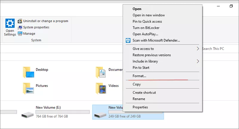 choose Format in This PC