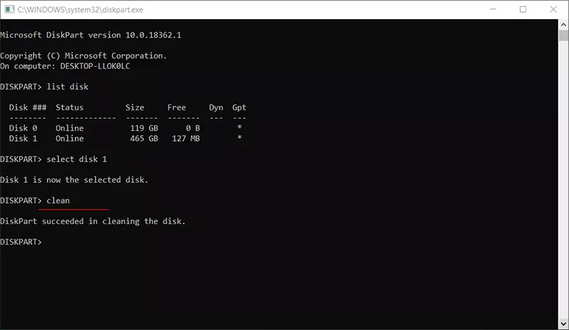 clean command