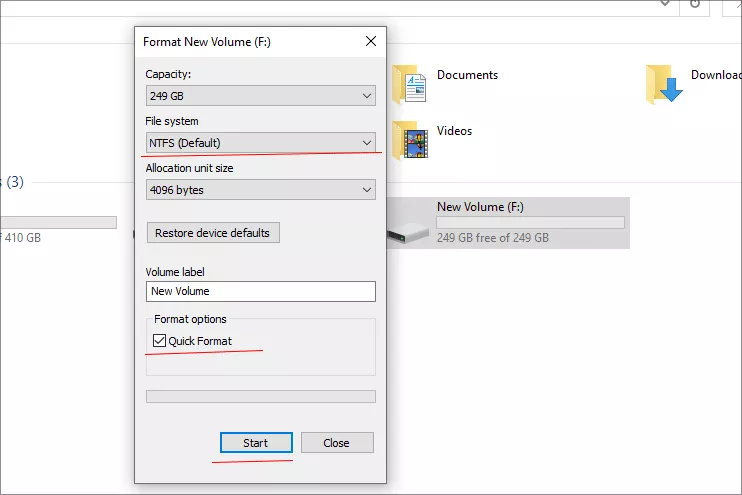 format settings