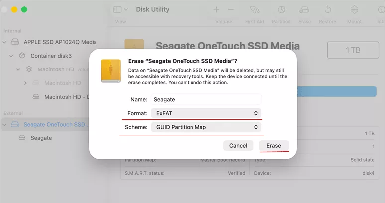set format and scheme for seagate drive