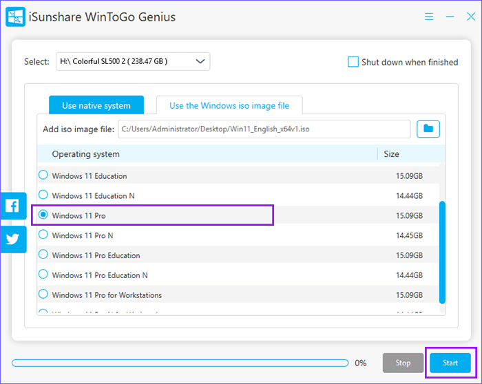 select Windows OS version