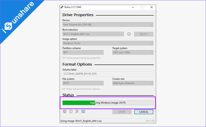 Windows To Go drive is creating via Rufus