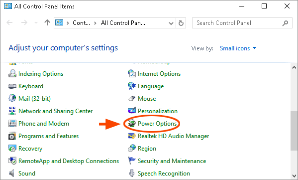 select the option of power options